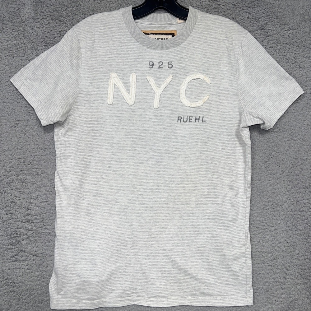 VTG‎ NYC Ruehl 925 T Shirt Men's Sz M Gray Striped Greenwich St New York Tee